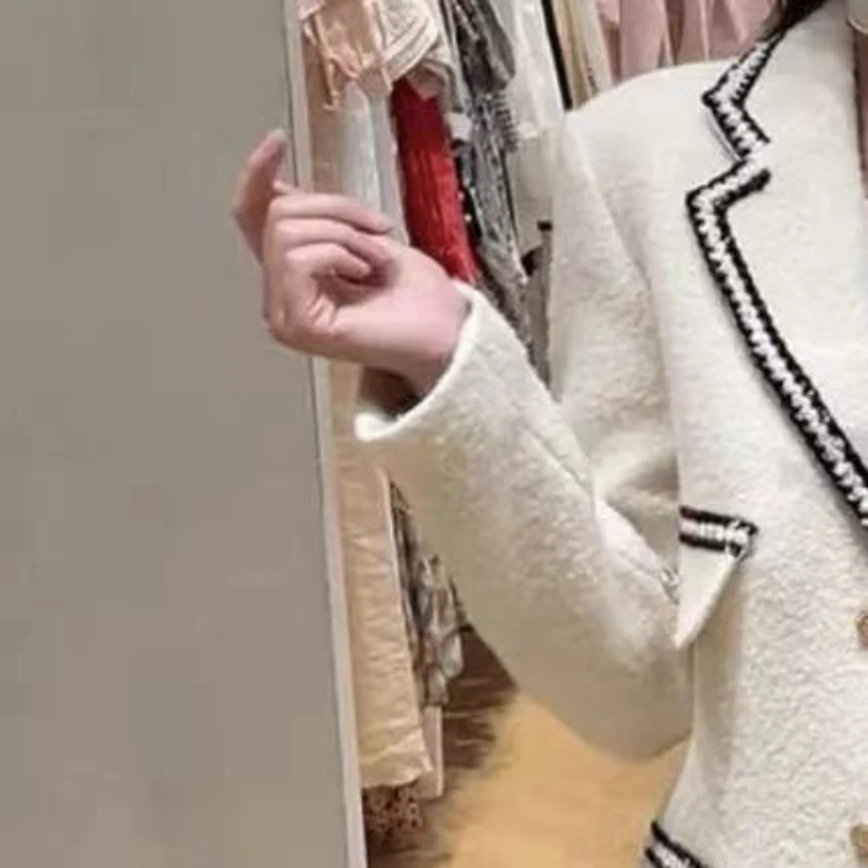 

Woman winter 2021 woolen jacket office ladies vintage elegant blazers French brand winter warm jacket