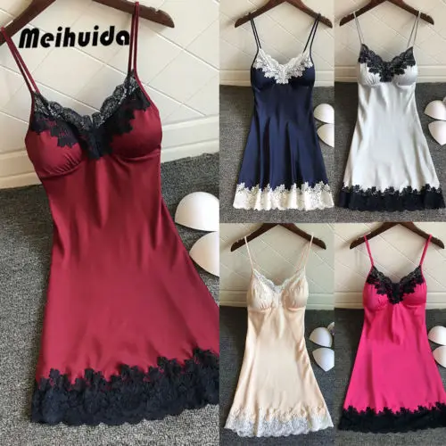 

2020 New Lace Sleepwear Dress Women Lingerie Silk Robe Mini Dress Women Nightgown Sexy Sleepdress Nightwear