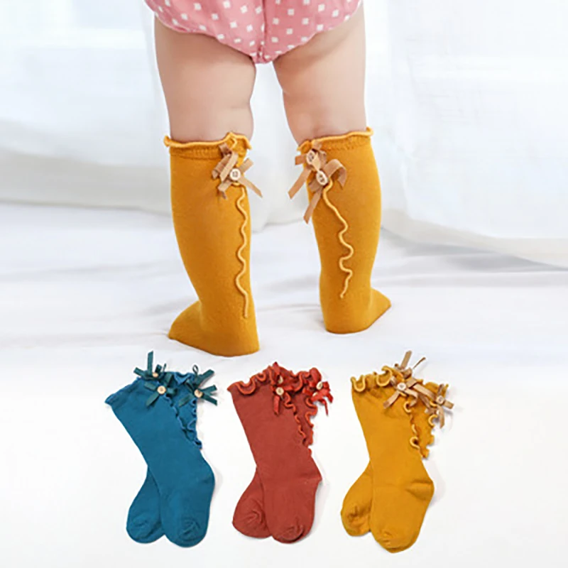 0-8 years Spring and Autumn Baby Bow shape design Cotton Girl Long Tube socks childknee pads Beautiful legs slimming fashionable