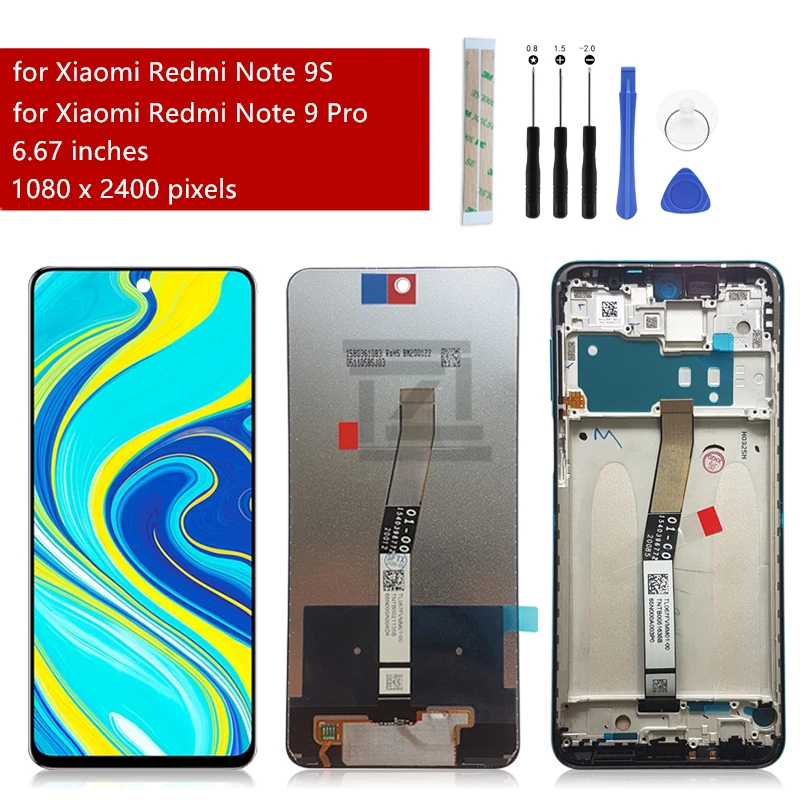 For Xiaomi Redmi Note 9S LCD Display Touch Screen Digitizer Assembly With Frame For Redmi Note 9 Pro Display Repair Parts 6.67\