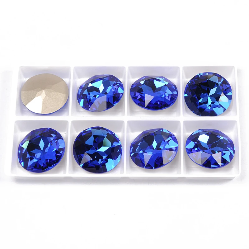 YANRUO 1201 Round Sapphire DIY Strass Glass Stones Sew On Rhinestones Point Back Sewing Crystals For Needlework