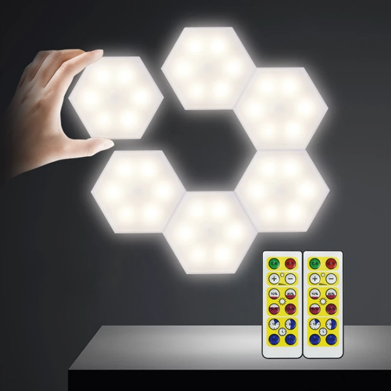 DIY LED Quantum Touch Sensitive Sensor Night Light Hexagonal Remote control Battery Powered lamp LED Home Wall Decorative lights