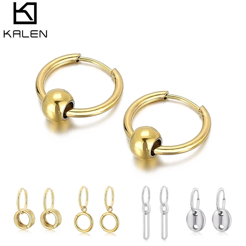 KALEN Simple Hoop Earring Women Stainless Steel Piercing Conch Earlobe Female Jewelry 2021 Gift