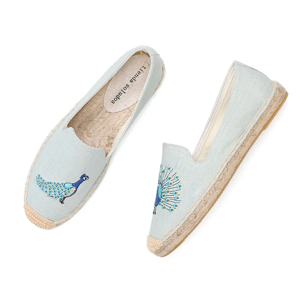 Women 2022 Real Espadrilles Mujer Casual Shoes New Sapatos Slipper Embroidery Sweet Slip Smoking Up Summer Shoe Ethnic