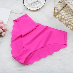 1Pcs Pure Color Ice Silky Panties Soft Silk Female Ruffle Underpants Seamless Breathable Lady Briefs Girls Smooth Plain Panty