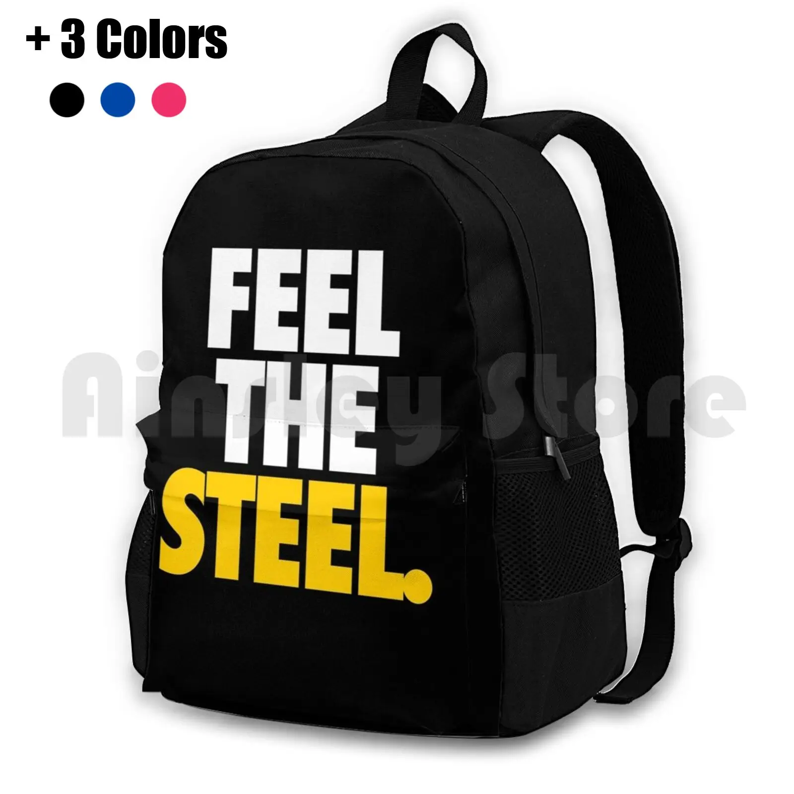 Feel The Steel. Outdoor Hiking Backpack Waterproof Camping Travel Feel Metal Pro Football Parody Kiss Me Might Irish St Saint