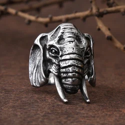 Unique Elephant Rings For Men Stainless Steel Biker Men's Ring Animal Elephant Head Ring Punk Fashion Jewelry Gift