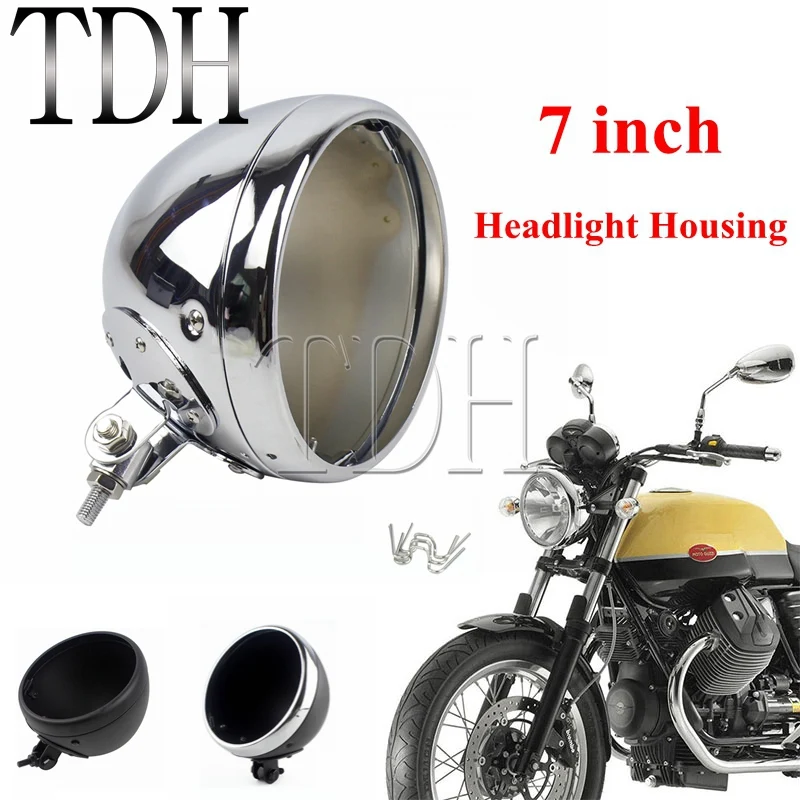 

7" Motorcycle Street-Bike Headlight Chrome Housing Headlamp Light Bulb Bucket For Harley Custom 7 Inch Lighthouse Universal