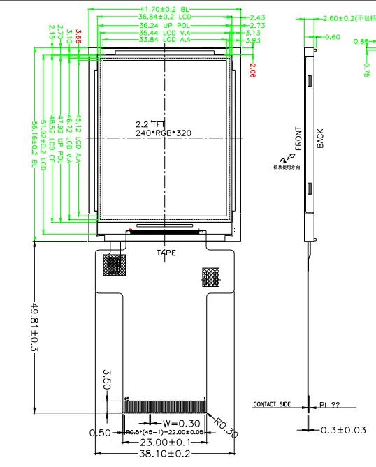 Écran LCD TFT 2.2 pouces, 240x320, ST7789V, 4 SPI + 16/18 bit, interface RGB