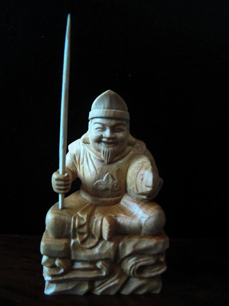 QH016 - 6*3.5*3.5 CM Hand Carved Boxwood Carving : Ebisu Fishman