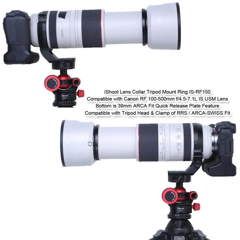 iShoot Lens Collar Tripod Mount Ring Support for Canon RF 100-500mm f/4.5-7.1L IS USM, with Arca-Swiss Quick Release Plate