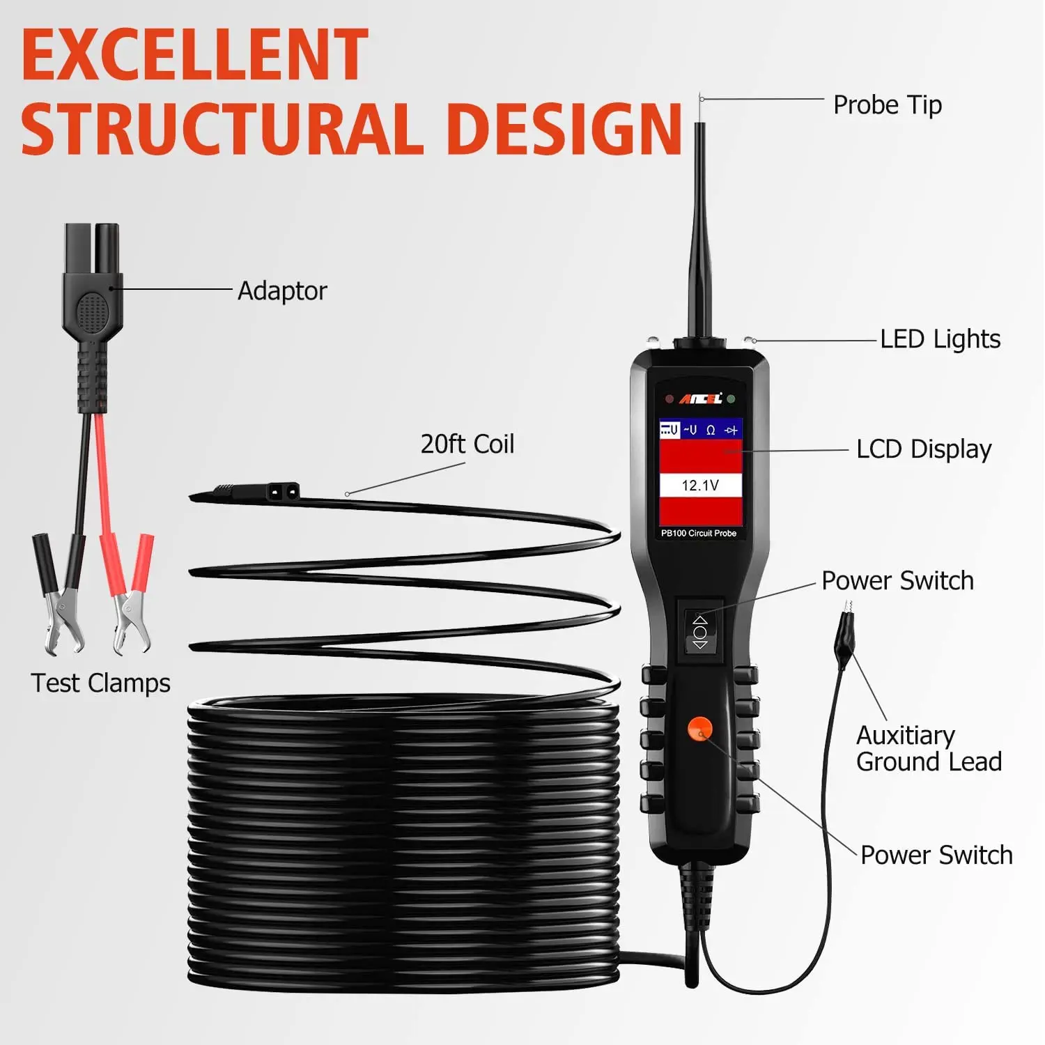 Ancel PB100 Automotive Circuit Tester Power Circuit Probe Kit Electrical System Diagnostic Tool 12V 24V Voltage Power Scanner