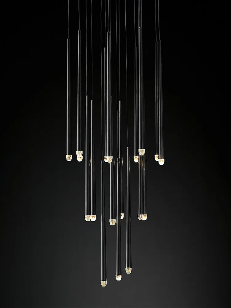 Luxo nórdico cristal LED teto lustres, dourado, preto longo lustre, escadas penduradas lâmpada, luz de teto pós-moderna, restaurante