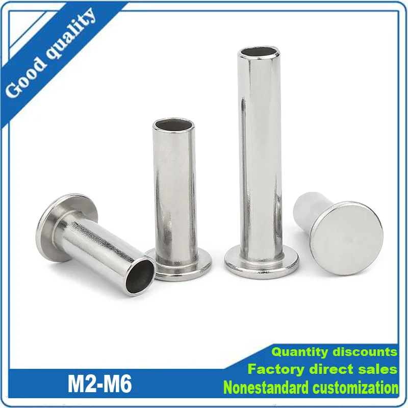 10/50pcs A2-70 304 Stainless Steel Flat Truss Head Semi-hollow Rivet M2 M2.5 M3 M4 M5 M6 Socket Shank Semi-tubuler Bolts GB875