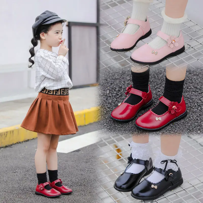 Autumn New Girls Princess Shoes For Kids School Black Leather Shoes For Student Dress Shoes 3 4 5 6 7 8-16T Black White Pink Red