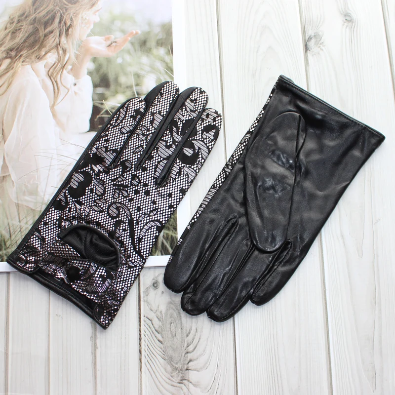 Gants de conduite de moto en cuir suédé pour femmes, peau de mouton, soie, mince, mode printemps, automne