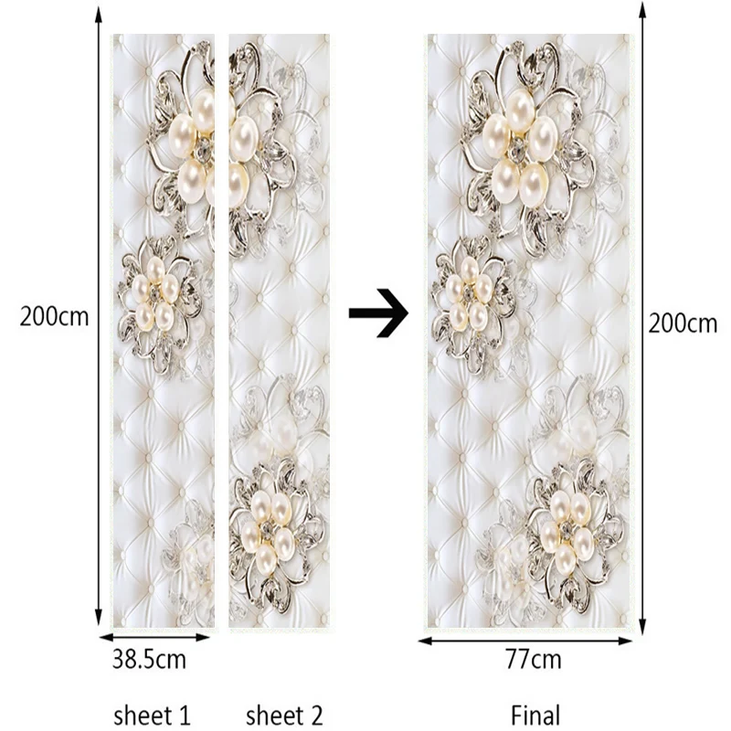 PVC Waterproof Wallpaper 3D Stereo Pearl Flower Door Sticker Mural European Style Soft Roll Door Poster Living Room Luxury Decal