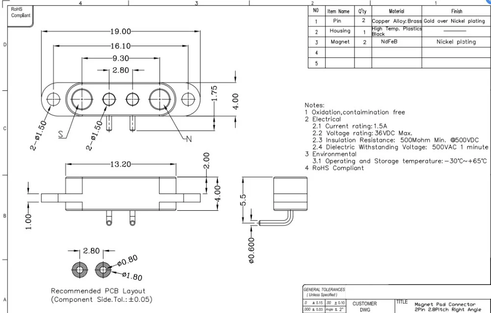 1 Sets Magnetische USB Ladekabel Männlich Weiblich PogoPin Stecker Power Lösung 2 Pin Magnete Kontakt Pad PCB Solder2,8 MM Pitch – Detail 2