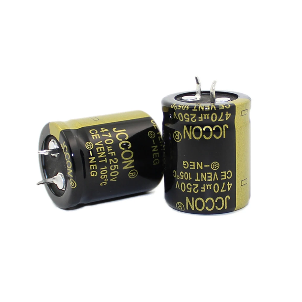4 Buah 470UF 250V 22X40Mm 25X30Mm JCCON Pitch 10Mm 105 ℃ 250V/470UF Kapasitor Adaptor Daya Sakelar Kapasitor Tanduk Emas Hitam