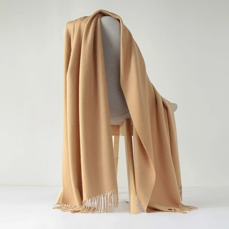 Luna&Dolphin Desinger Brand Women Wool Scarf 200x70cm Brown White Winter Pashmina Tassel Big Shawl Wrap Thicken Blanket Scarf