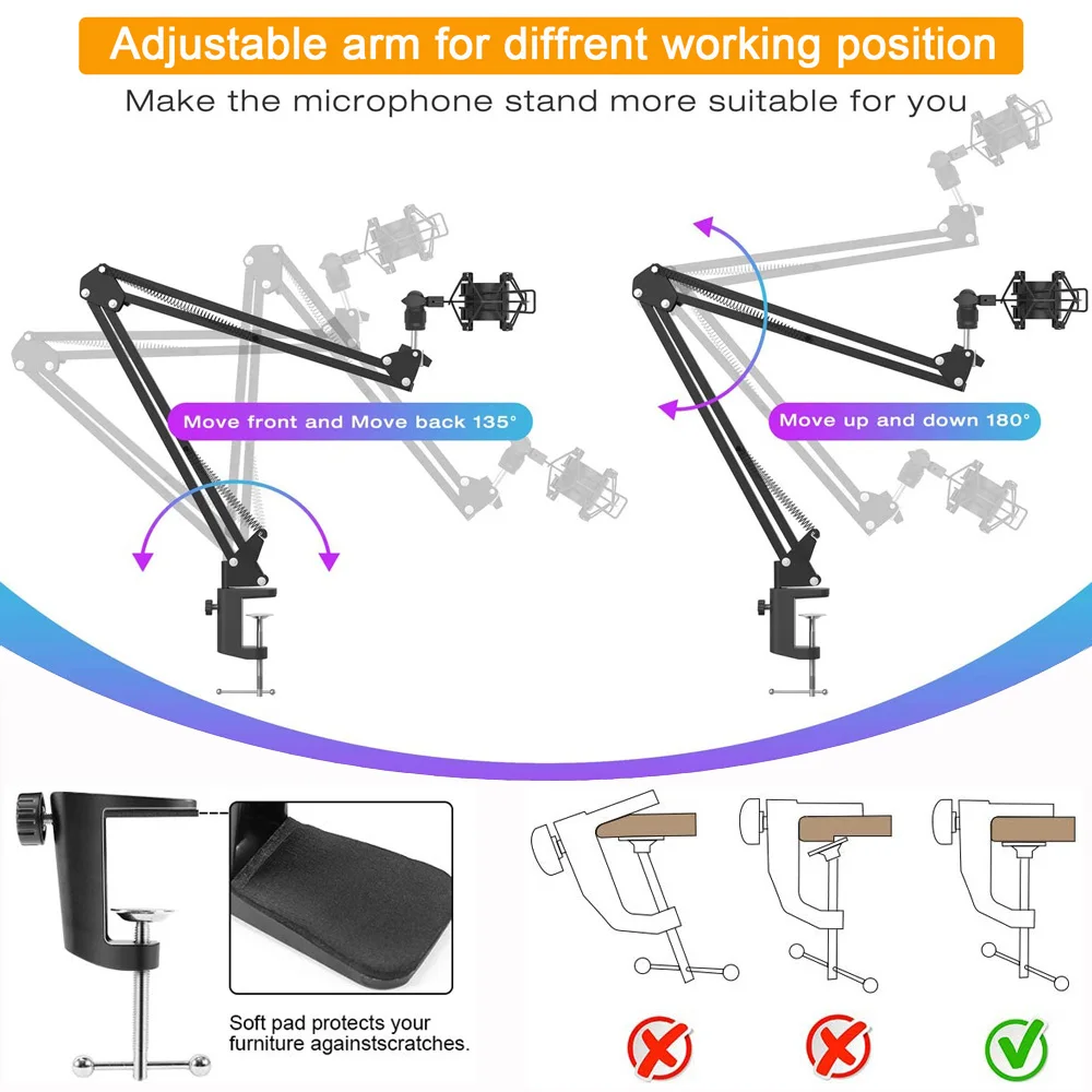 Microphone Stand With Metal Shock Mount For BM 800 Adjustable Desktop Mic Pop Filter stand Boom Arm For Blue Yeti