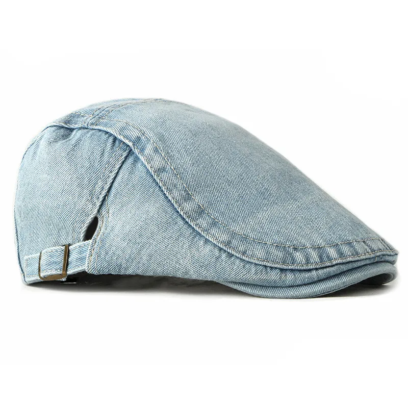 Spring Summer Solid Color Newsboy Caps Men Washed Denim Cotton Flat Peaked Cap Women Painter Beret Hats 13