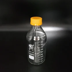 SHUNIU Reagent bottle, With yellow screw cover, Borosilicate glass 3.3, Capacity 1000mL, Graduation Sample Vials Plastic Lid