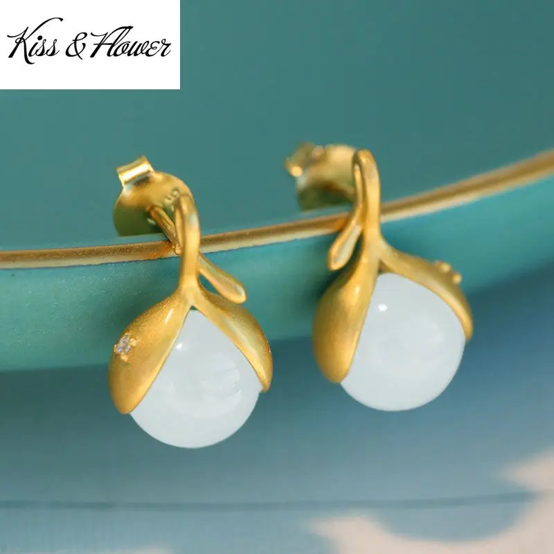 

KISS&FLOWER ER122 Fine Jewelry Wholesale Fashion Woman Girl Bride Birthday Wedding Gift Cute Sprout Bud 24KT Gold Stud Earrings