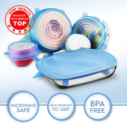 6pcs/set Reusable silicon stretch lids universal lid Silicone food wrap bowl pot lid silicone cover pan cooking Kitchen Stoppers