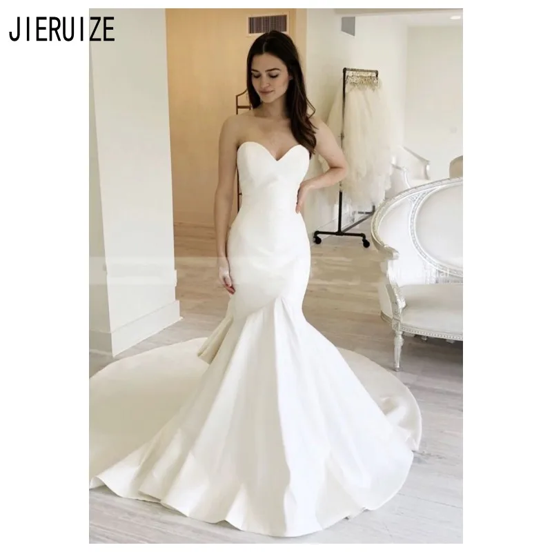 

JIERUIZE New White Mermaid Wedding Dresses Sweetheart Backless With Button Bridal Gowns Cheap Bride Dresses Vestidos de noiva