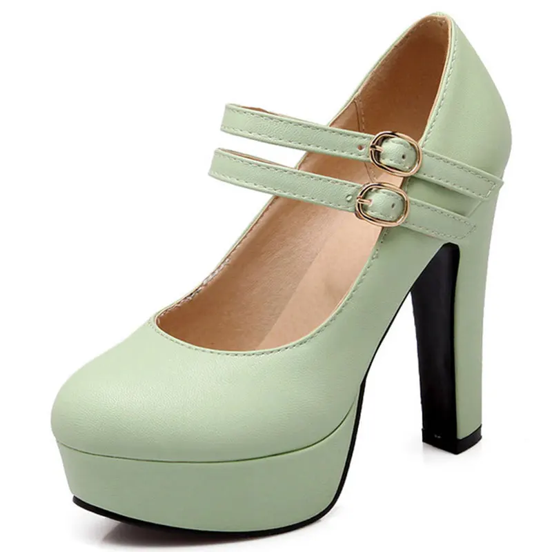 SGESVIER Women Pumps 2020 Spring New Elegant Sweet Round Toe Square Heels Shallow Mouth 4 Color Platform Lady Shoes OX074