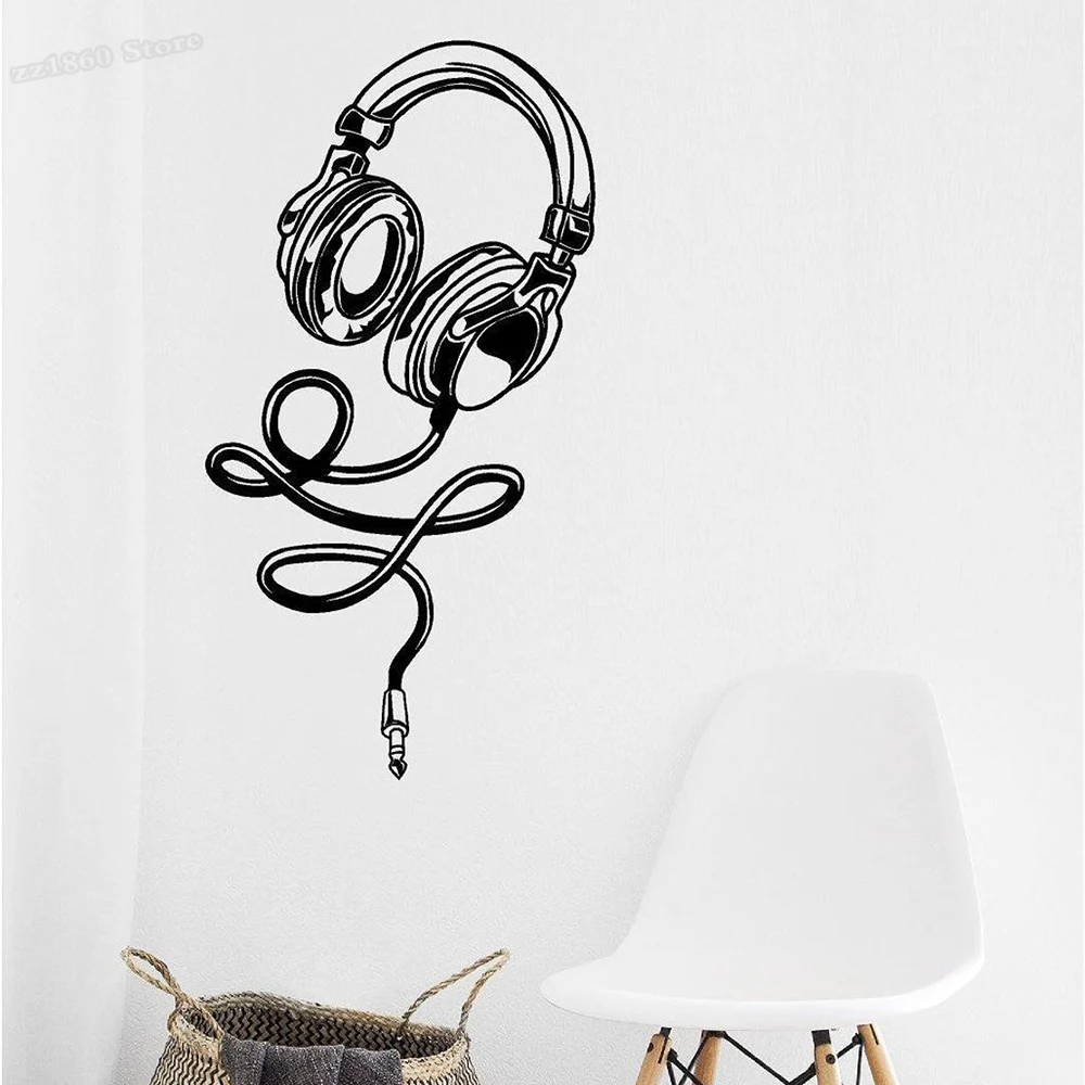 Headphone's Wall Decal Music headset Wall Sticker for Home Interior Room Decoration Wallpaper Vinyl Removable Art Decals A102