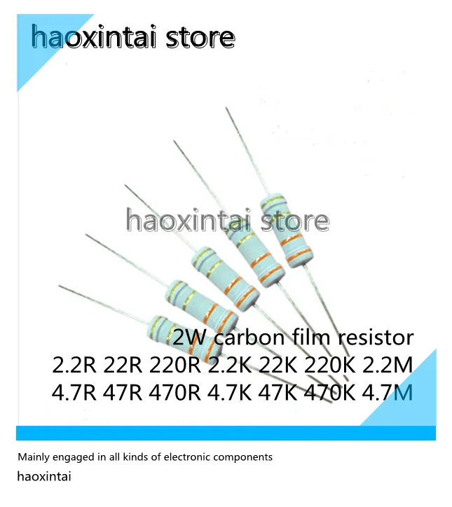200 шт. 2 Вт карбоновый пленочный резистор четырехцветное кольцо 2.2R 22R 220R 2,2 K 22K 220K 2,2 M 4.7R 47R 470R 4,7 K 47K 470K 4,7 M 5% Точность