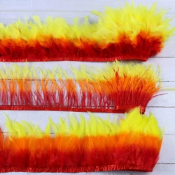 1Meter Turkey Feather Trim Red Orange Yellow Gradient Ostrich Chicken Feathers Ribbon for Party Skirt Dress Clothing Decoration