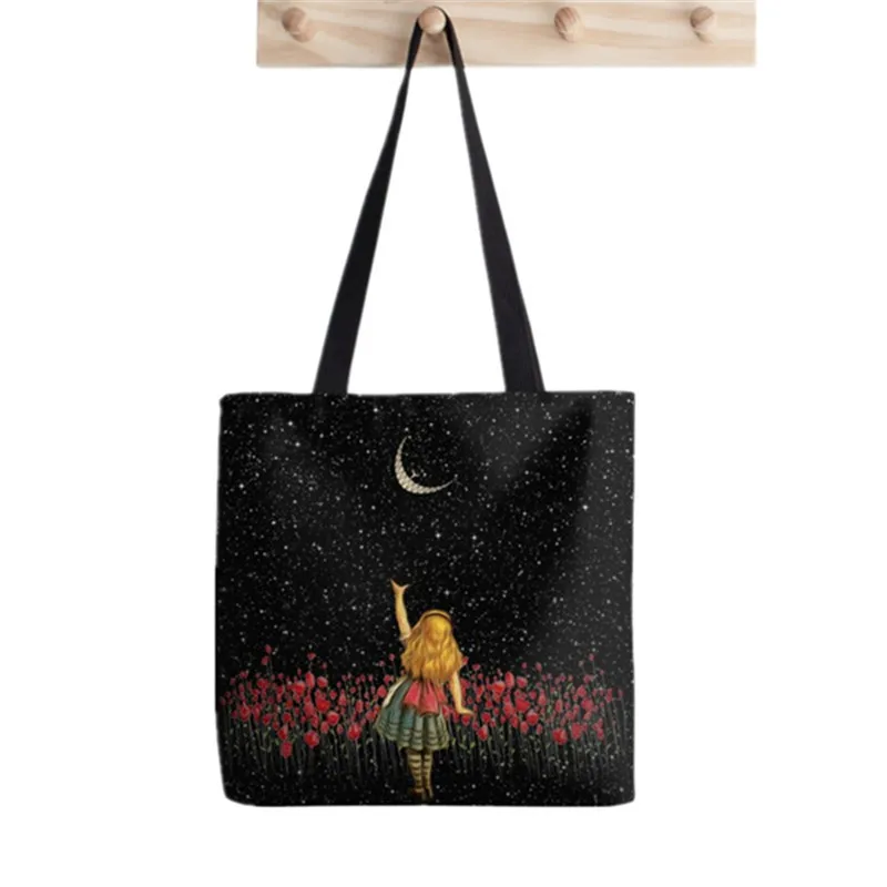 

2021 Shopper Wonderland Smiling Painted Tote Bag women Harajuku shopper handbag girl Shoulder shopping bag Lady Canvas Bag