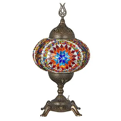 (15 Colors) Battery Operated Mosaic Table Lamp with Built-in LED Bulb, english Moroccan Handmade Mosaic Table Desk Bedside Mood