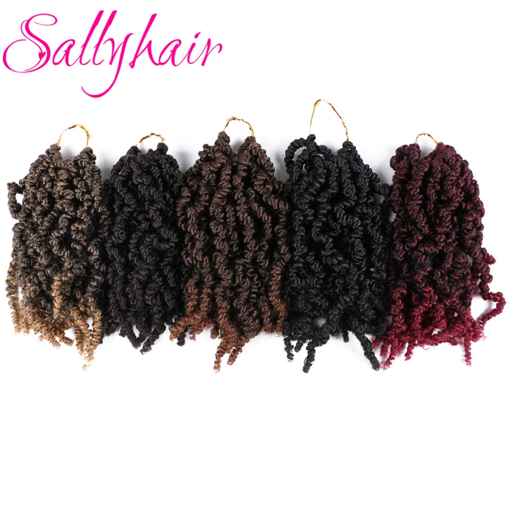 Sallyhair 15 Strands Spring Twist Pre-twisted Synthetic Hair 10 inch Passion Nubian Twist Crochet Hair Ombre Braiding Hair