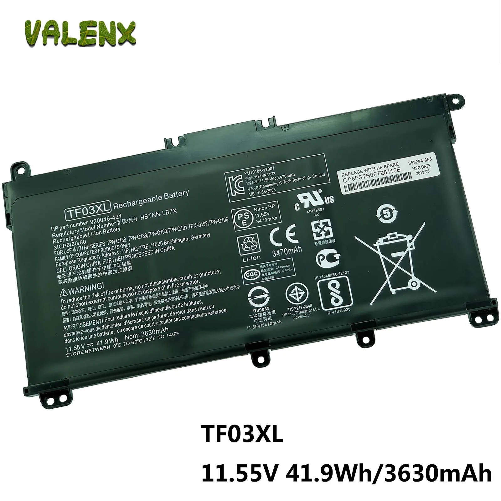 TF03XL Laptop Battery for HP X360 Convertible 14-BF 14-BK 14-CD 14-CD0008 14M-CD 920046-121 421 541 920070-855 HSTNN-IB7Y