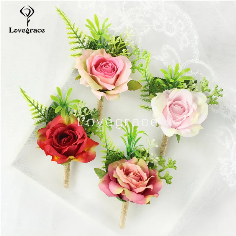 Lovegrace Boutonniere Bloem Bruiloft Bruid Pols Corsage Meisje Armband Zijde Rose Prom Party Mannen Knoopsgat Pin Vrouwen Corsages