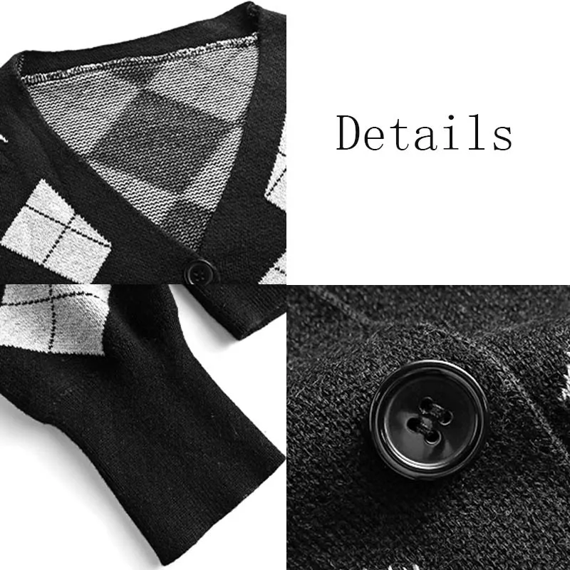 Cardigan Women Vintage Argyle Skinny All-match College Knitted Leisure Cozy Elegant V-neck Korean Style Female Cropped Sweater