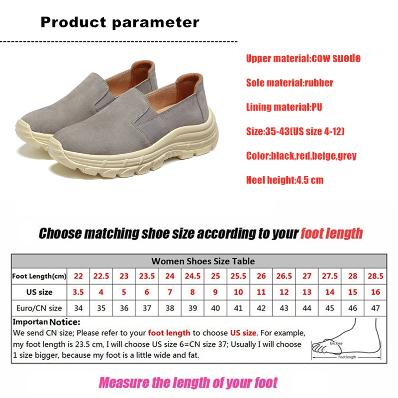 WOIZGIC Women's Female Ladies Cow Suede Leather Shoes Flats Sneakers Slip On Soft Spring Plus Size 43 42 Vulcanized Shoes