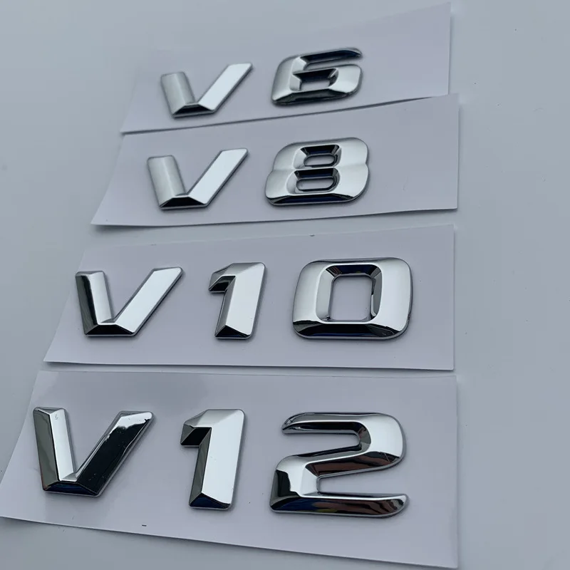 Zinc Alloy Metal 3D Engine Displacement Car Badge Decal Chrome V6 V8 V10 V12 Emblem Logo Sticker