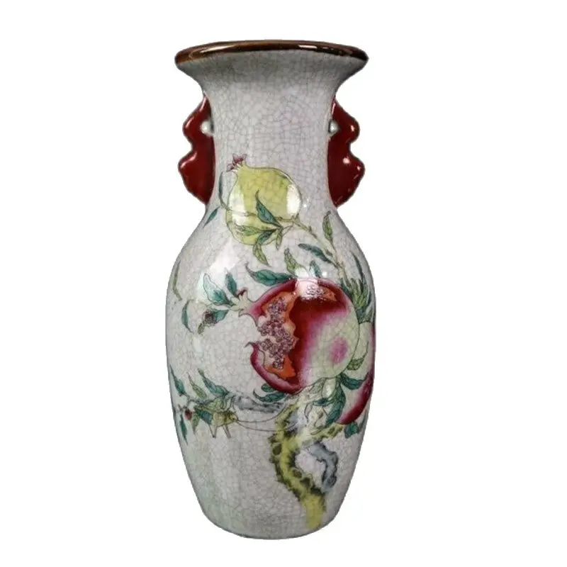 

Chinese Old Porcelain Cracked Glaze Open Piece Pastel Smile Mouth Often Open Pattern Amphora Vases