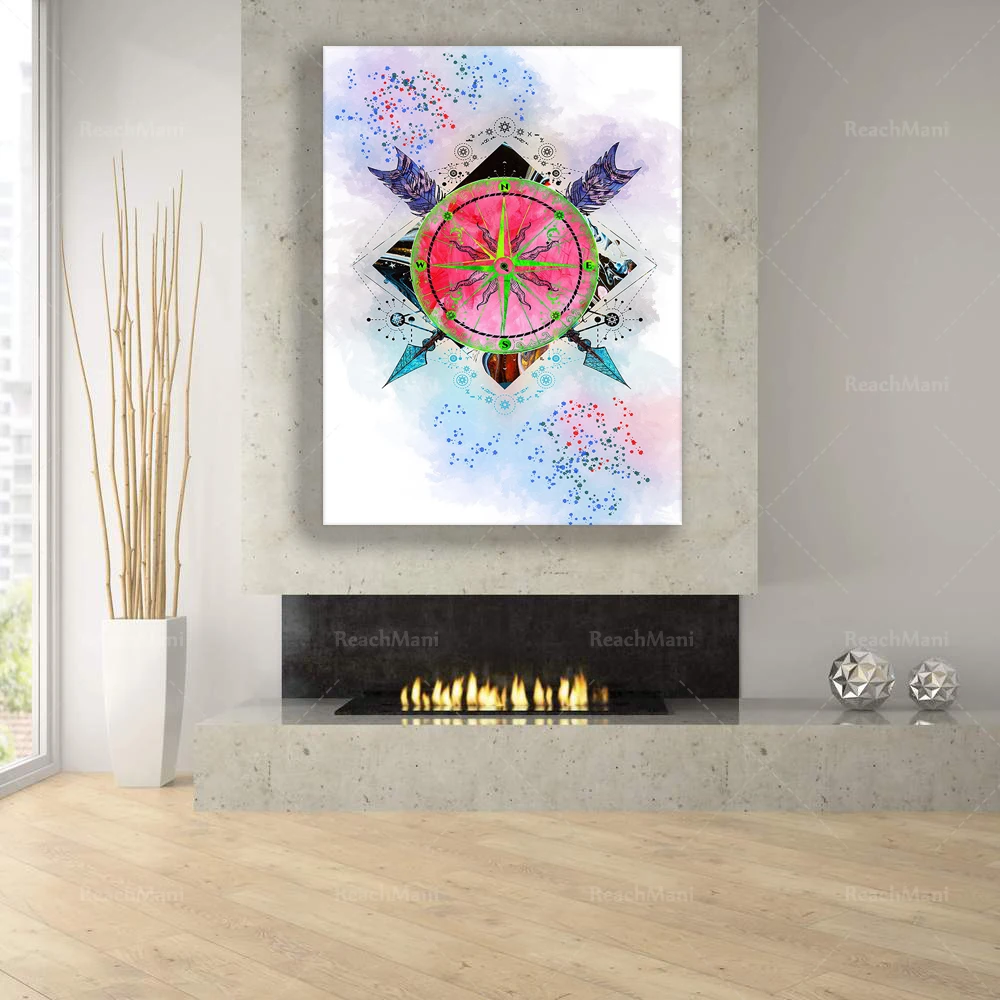 Adventure art, Compass print, nature, Wind rose poster, Runes, Magic symbols, Abstract art decor poster
