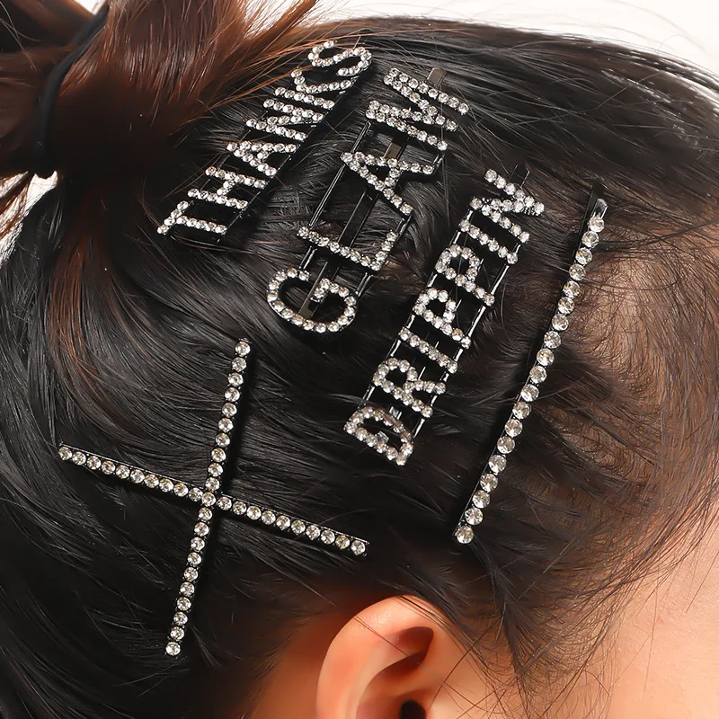 Simple Letter Rhinestone Hairpins Women Hair Clips Pins Barrettes Accessories For Women Girls Hair Hairclip Hairgrip Headdress