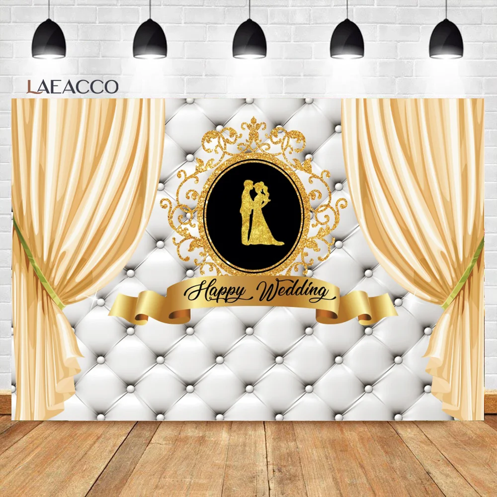 Laeacco Golden Curtain Sequin Bride Groom Wedding Scene Decor Photocall Background Baby Customized Portrait Photography Backdrop