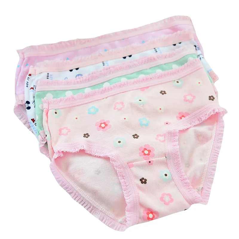 Baywell 12 Pcs/lot Mixed Colors Cotton Children Girls Underwear Briefs Cartoon Flower Animal Pattern Lace Panties 3-12 Years