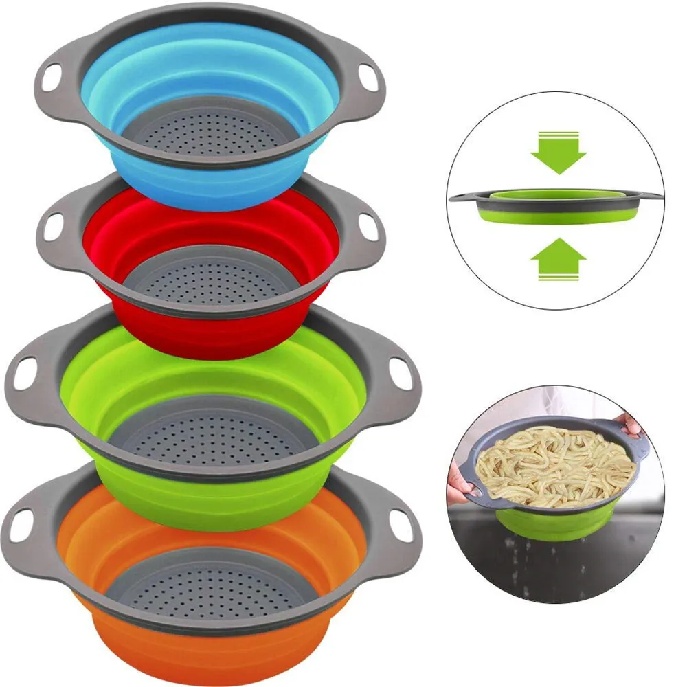 Drain Basket Silicone Strainer Fruit Vegetable Colander Collapsible Strainer Foldable Food Drainer Kitchen Dadgets Accessories