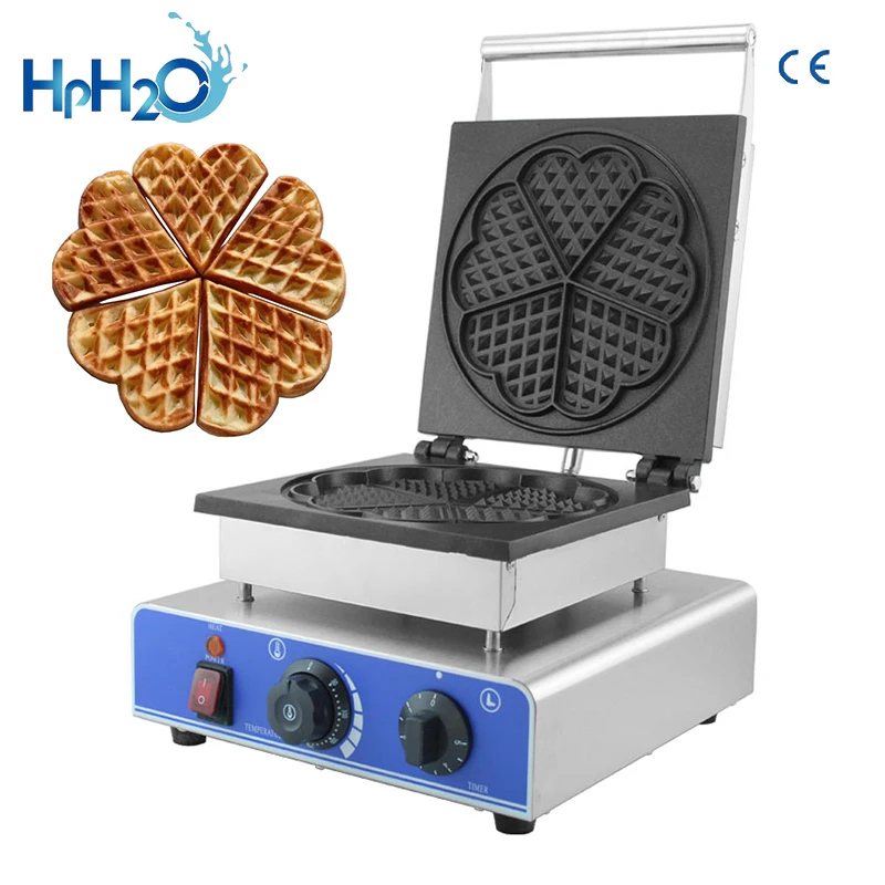 Commercial 5pcs heart shape waffle maker waffle iron machine stainless steel waffle cake toaster oven powerful waffle baker