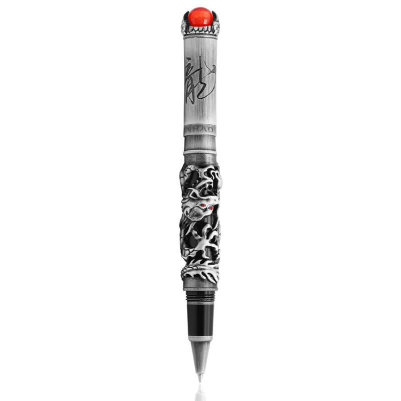 Jinhao Elegant Dragon King Rollerball Pen Metal Embossing Hi-tech, Gray & Red Color For Office & Home Writing Pen